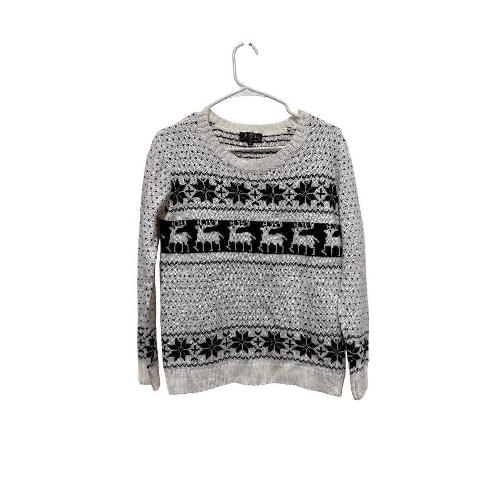 POL Women's Fair Isle Christmas Sweater Reindeer Snowflakes Holiday Size  Small